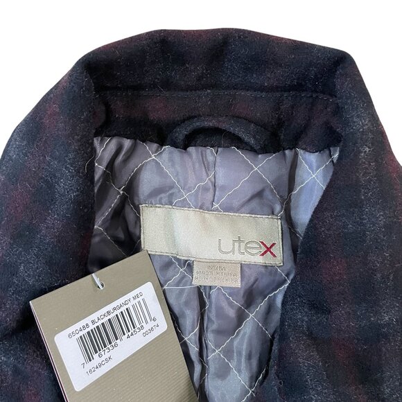 Utex Men's Button-Up Shirt Jacket Medium Wool Blend Quilt Lined Black Red Plaid - Picture 2 of 6